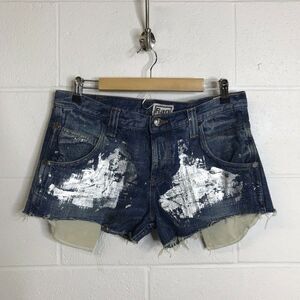 Wrangler Sharkey Colab w/ Rag Union Cut Off Denim Shorts Metallic Distressed 31